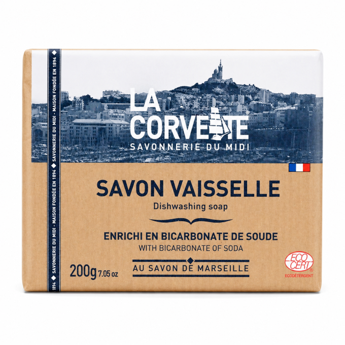 Savon Vaisselle Écologique au Bicarbonate La Corvette 200 g – Savon de Marseille